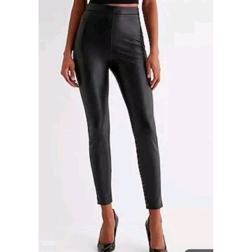 Express Women's Black Faux Leather High Rise Stretchy Pants Leggings Sz M